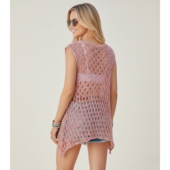 NWT BCBG Max Azria Multicolored Crochet Knit Cover Up Top | Boho Festival Indie - Picture 8 of 15